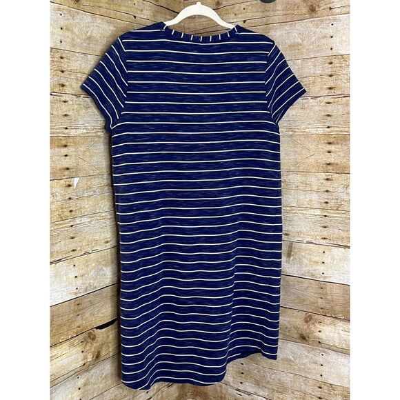 MERONA STRIPED TEXTURED HIGH LOW V-NECK T-SHIRT CASUAL EVERYDAY DRESS SZ. LARGE - Picture 2 of 4